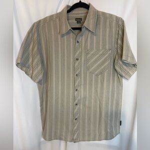 Royal Robbins Pearl Snap Shirt Mens Size Large Beige Striped Short Sleeve